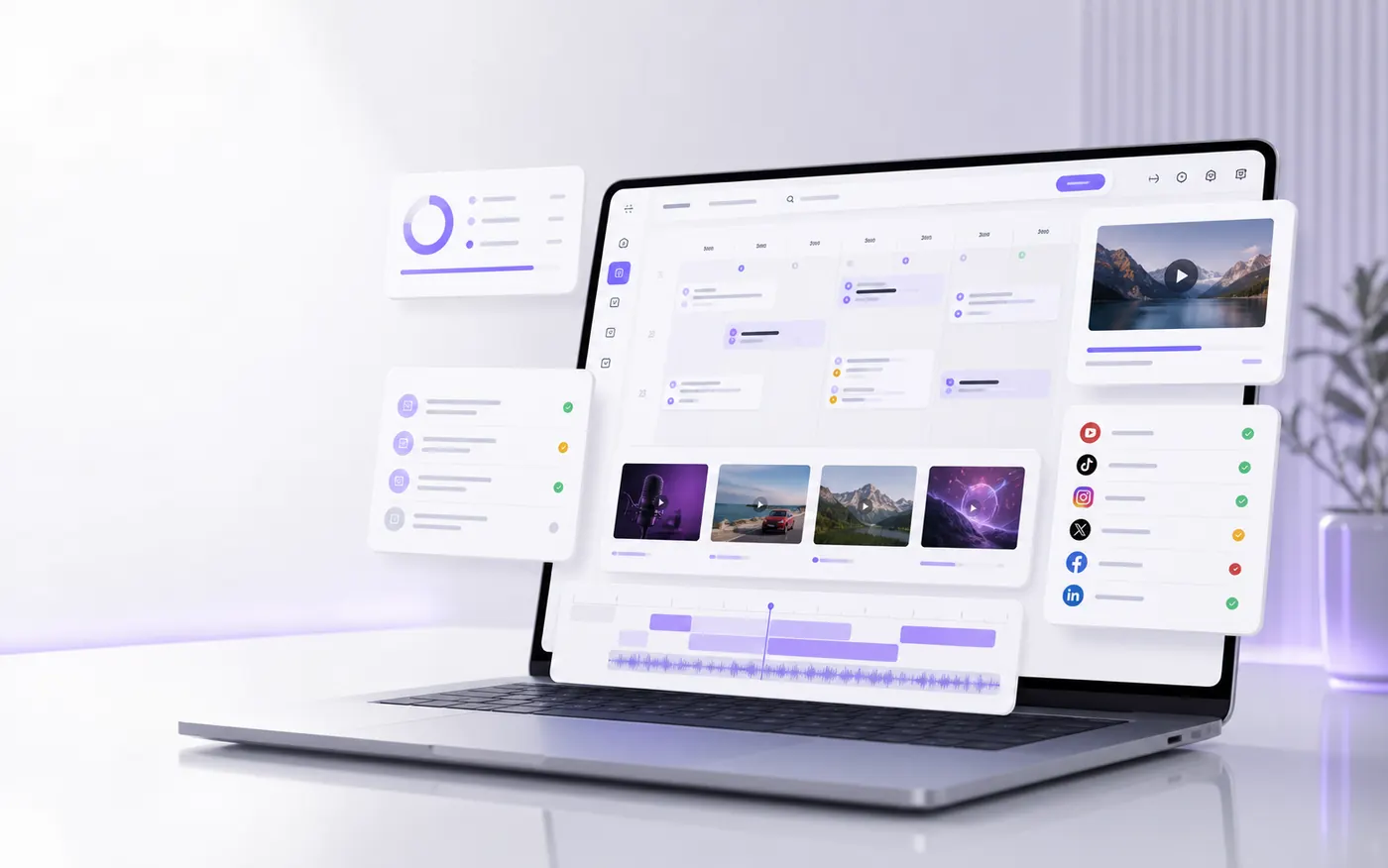 Illustration of an AriaFlow faceless video review and publishing workflow